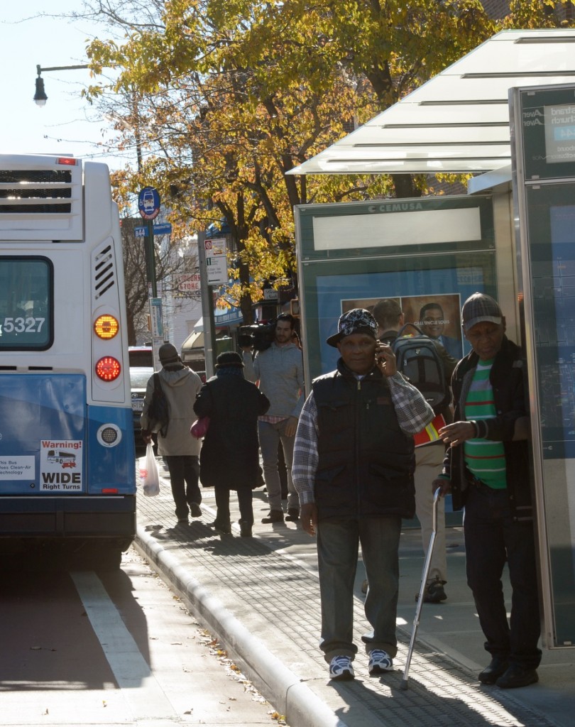 Select Bus Service (SBS) has come to the B44 route in Brooklyn. On Mon., November 18, 2013, Mayor Michael Bloomberg and DOT Commissioner Janette Sadik-Khan joined MTA Chairman and CEO Thomas Prendergast, MTA New York City Transit President Carmen Bianco, and MTA Senior Vice President of Buses Darryl Irick to visit a stop on the route at Nostrand Ave. & Church Ave. Photo: Marc A. Hermann / MTA New York City Transit